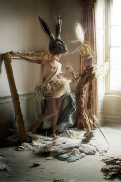 Stella Tennant in hare mask and Charles Guislain in birds of paradise crown, Howick Hall, 2010 by Tim Walker http://www.vogue.co.uk/news/2012/10/04/tim-walker-story-teller-exhibition-preview/gallery/867866